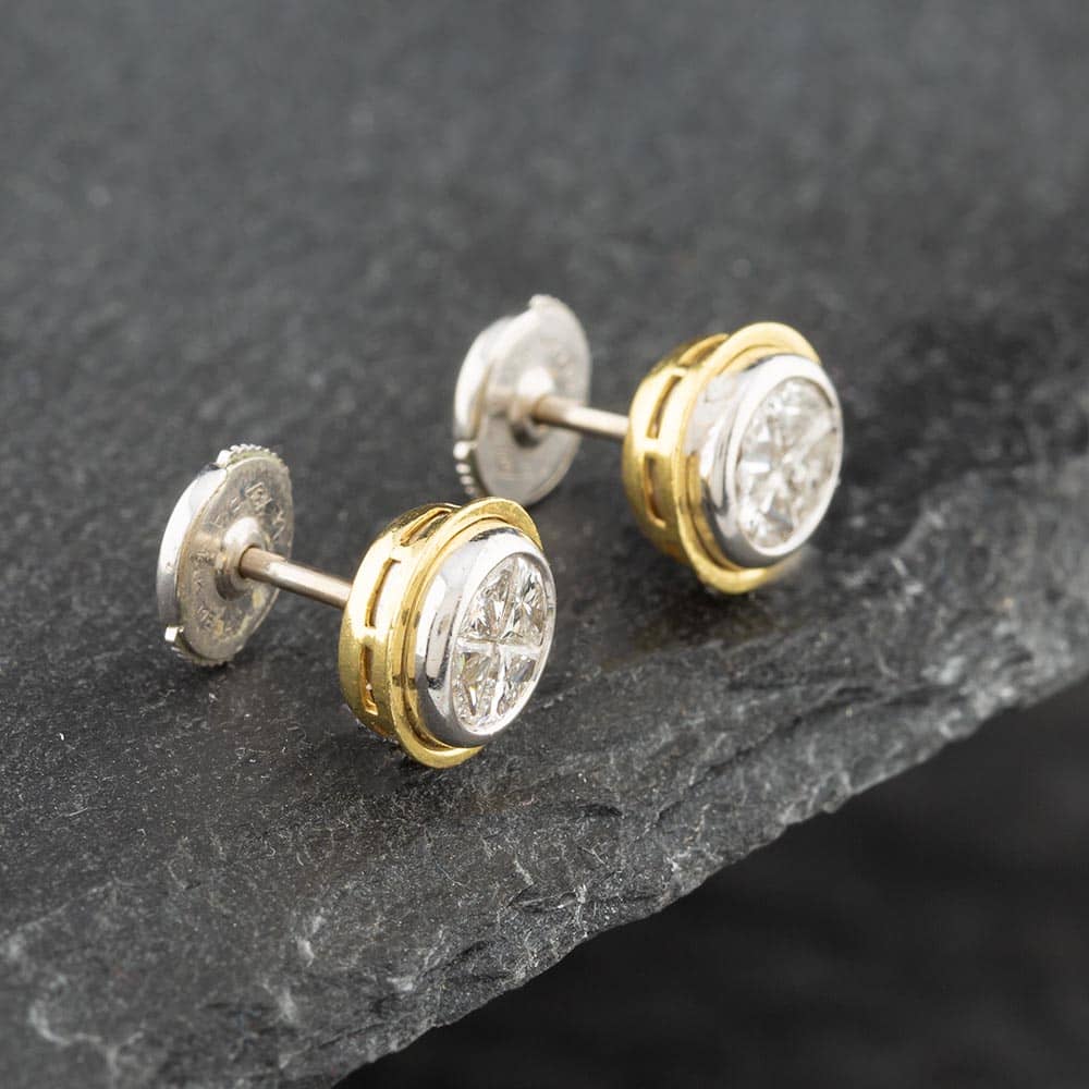 Product photograph of Pre-owned 18ct Two Colour Gold Trillion Cut Diamond Stud Earrings 41171253 from The Jewel Hut