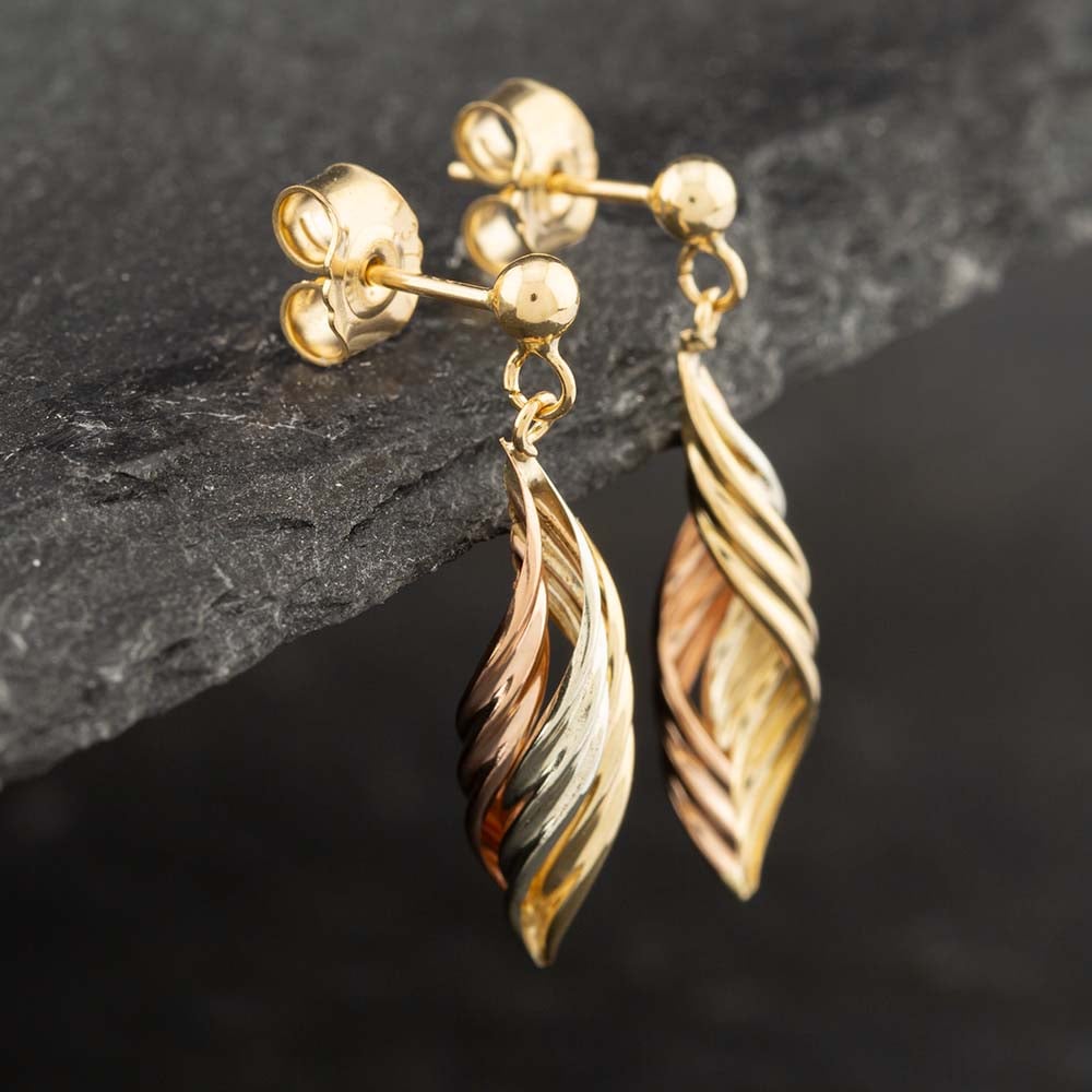 Click to view product details and reviews for Pre Owned Three Colour Gold Swirl Dropper Earrings 41171727.