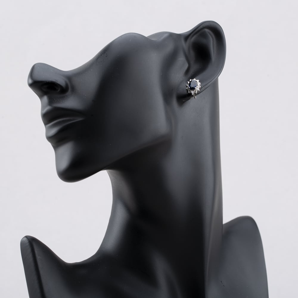 Pre-Owned 9ct White Gold Sapphire & Brilliant Cut Diamond Oval 11mm Stud Earrings 41172606
