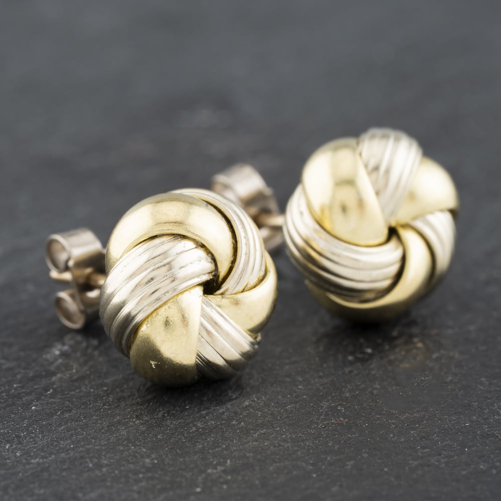 Click to view product details and reviews for Pre Owned 9ct Two Colour Gold Woven Stud Earrings 41172709.
