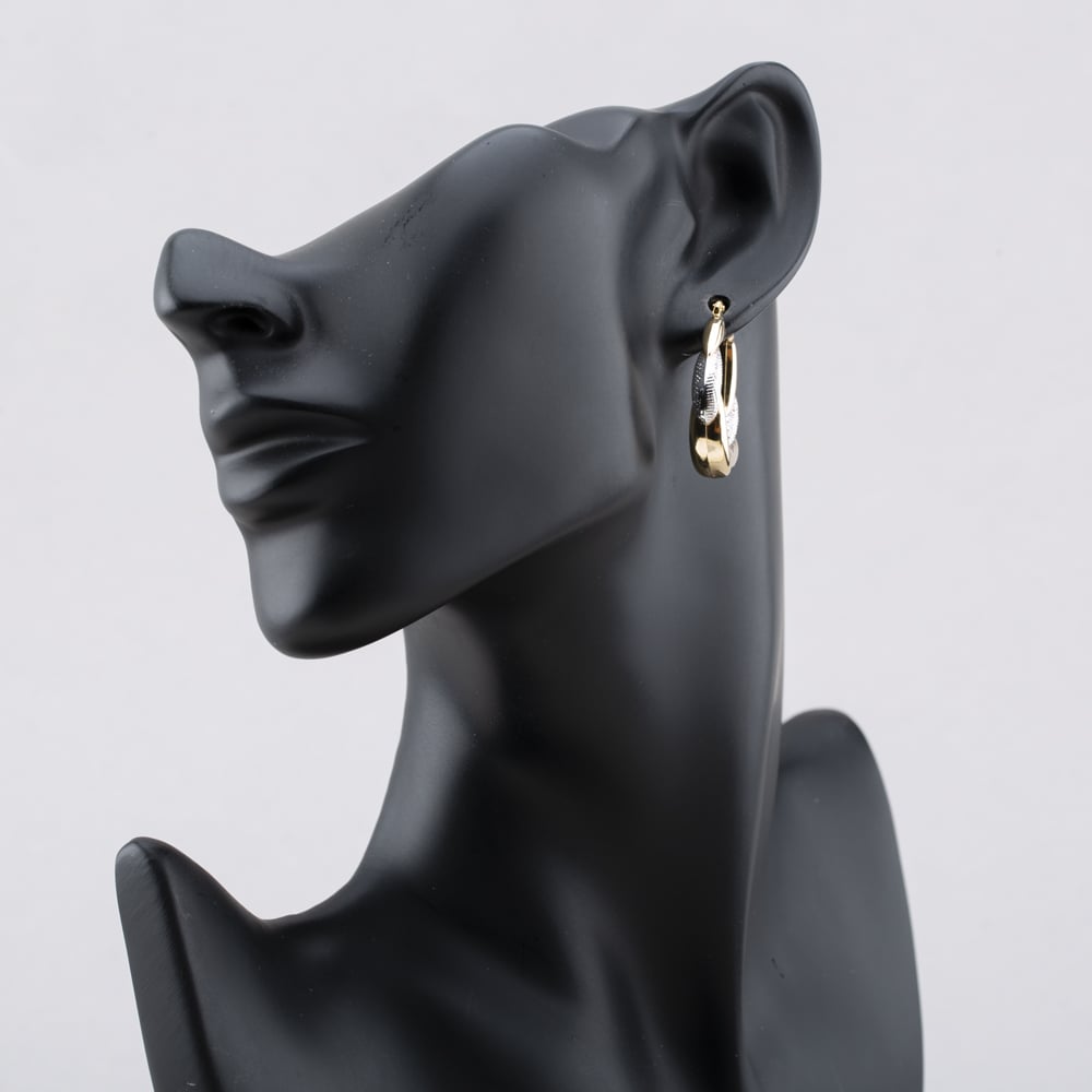 Pre-Owned Two Colour Gold Large Patterned Creole Earrings 41172887