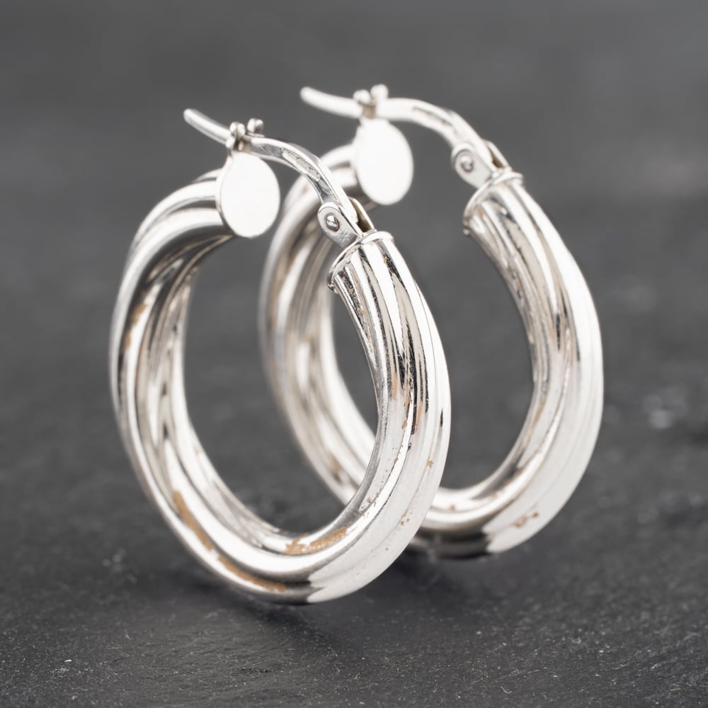 Pre-Owned 9ct White Gold 23mm Twist Hoop Earrings 41172963