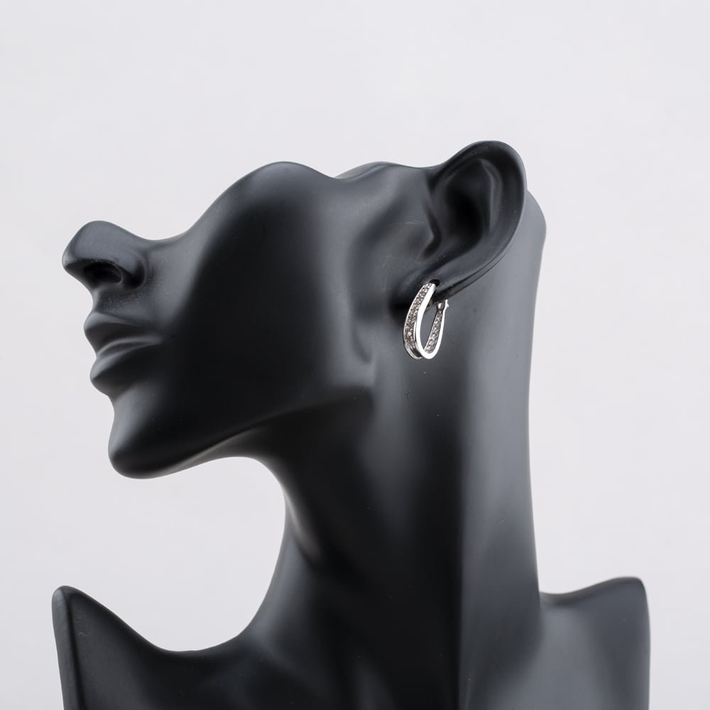 Pre-Owned 9ct White Gold Diamond Hoop Leverback Earrings 41172988