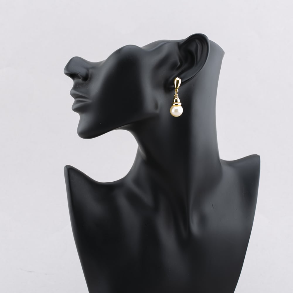 Pre-Owned 9ct Yellow Gold 35mm Simulated Pearl Dropper Earrings 41172992
