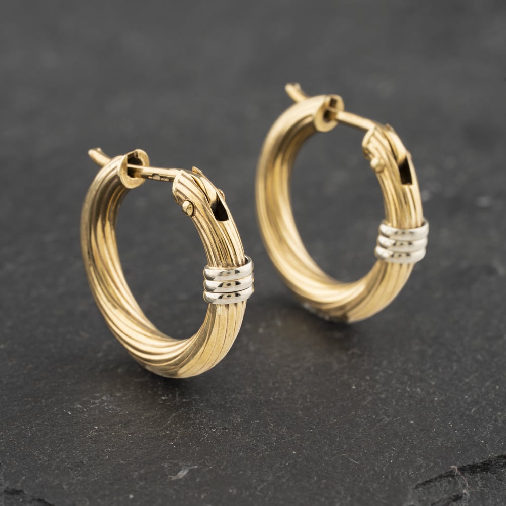Click to view product details and reviews for Pre Owned 9ct Two Colour Gold 17mm Twisted Hoop Earrings 41173092.