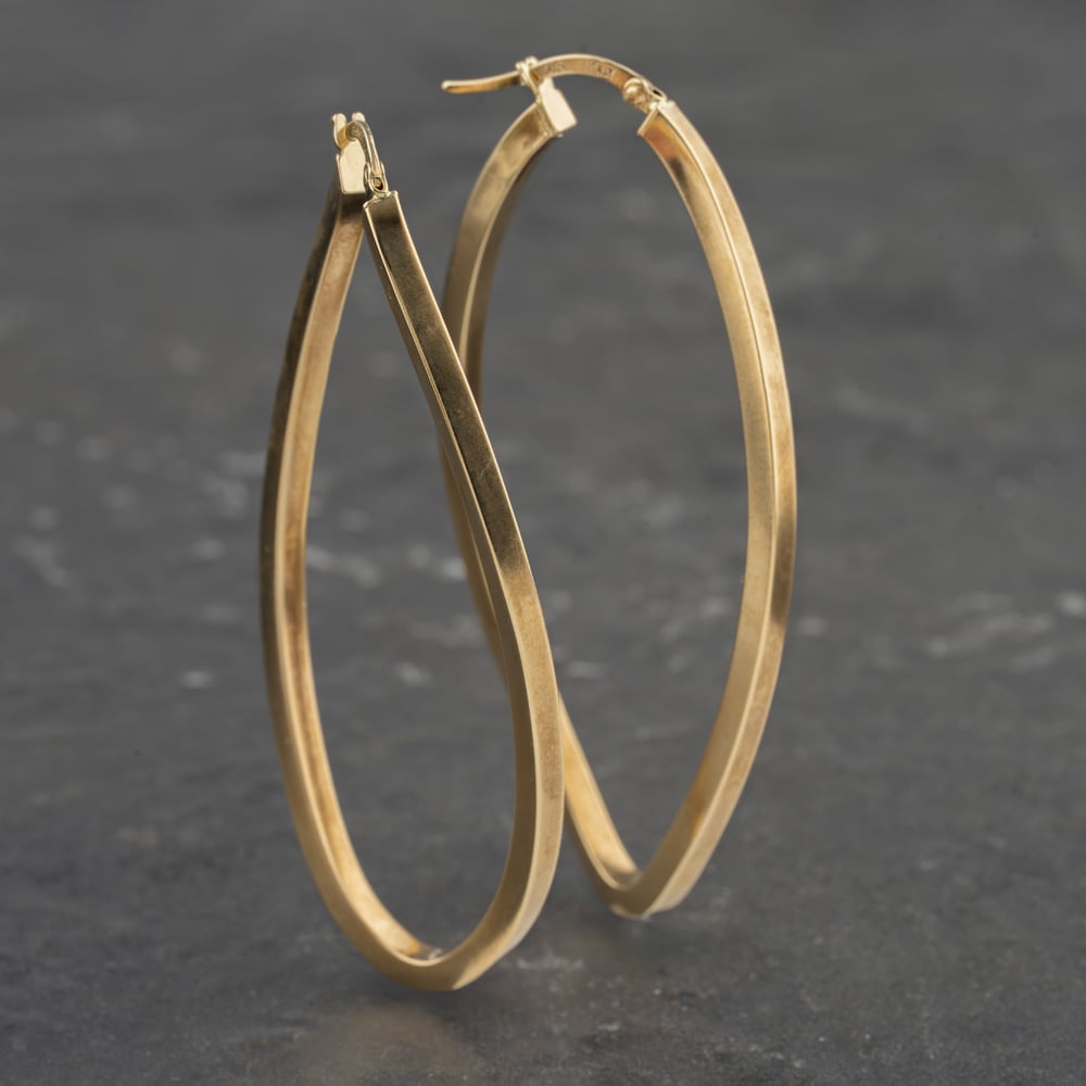 Pre-Owned 9ct Yellow Gold 60mm Long Twist Creole Earrings 41173109