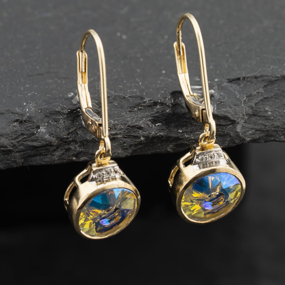 Click to view product details and reviews for Pre Owned 9ct Yellow Gold Mystic Topaz And White Topaz Circular 28mm Dropper Earrings 41173155.