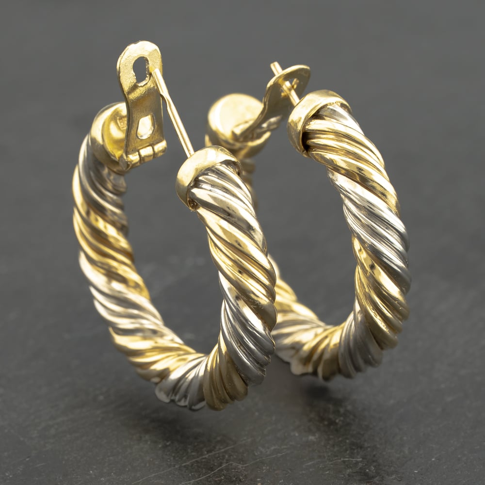 Click to view product details and reviews for Pre Owned 9ct Two Colour Gold 28mm Twist Hoop Earrings 41173165. Click to view product details and reviews for Pre Owned 9ct Two Colour Gold 28mm Twist Hoop Earrings 41173165.