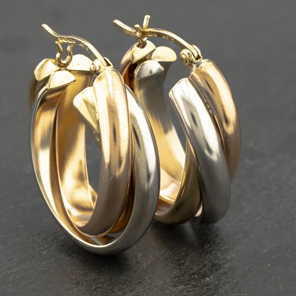 Click to view product details and reviews for Pre Owned 9ct Three Colour Gold 25mm Triple Creole Earrings 41173172.