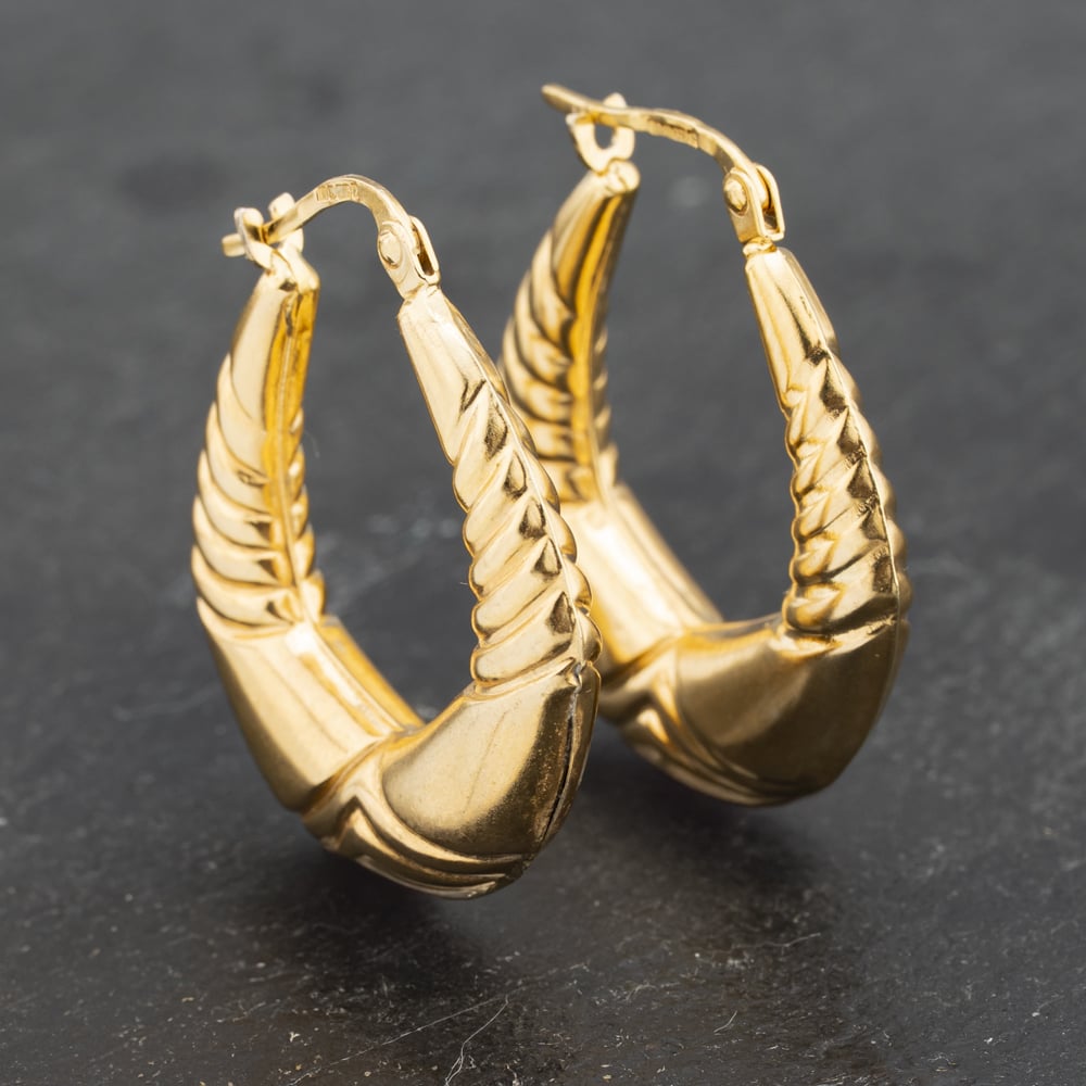 Click to view product details and reviews for Pre Owned 9ct Yellow Gold 26mm Patterned Creole Earrings 41173193.