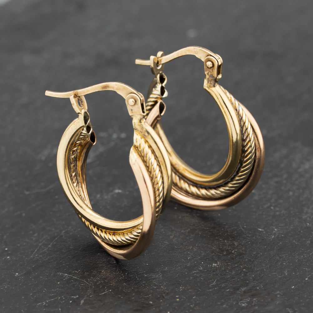 Click to view product details and reviews for Pre Owned Three Colour Gold 21mm Triple Crossover Creole Earrings 41173205.