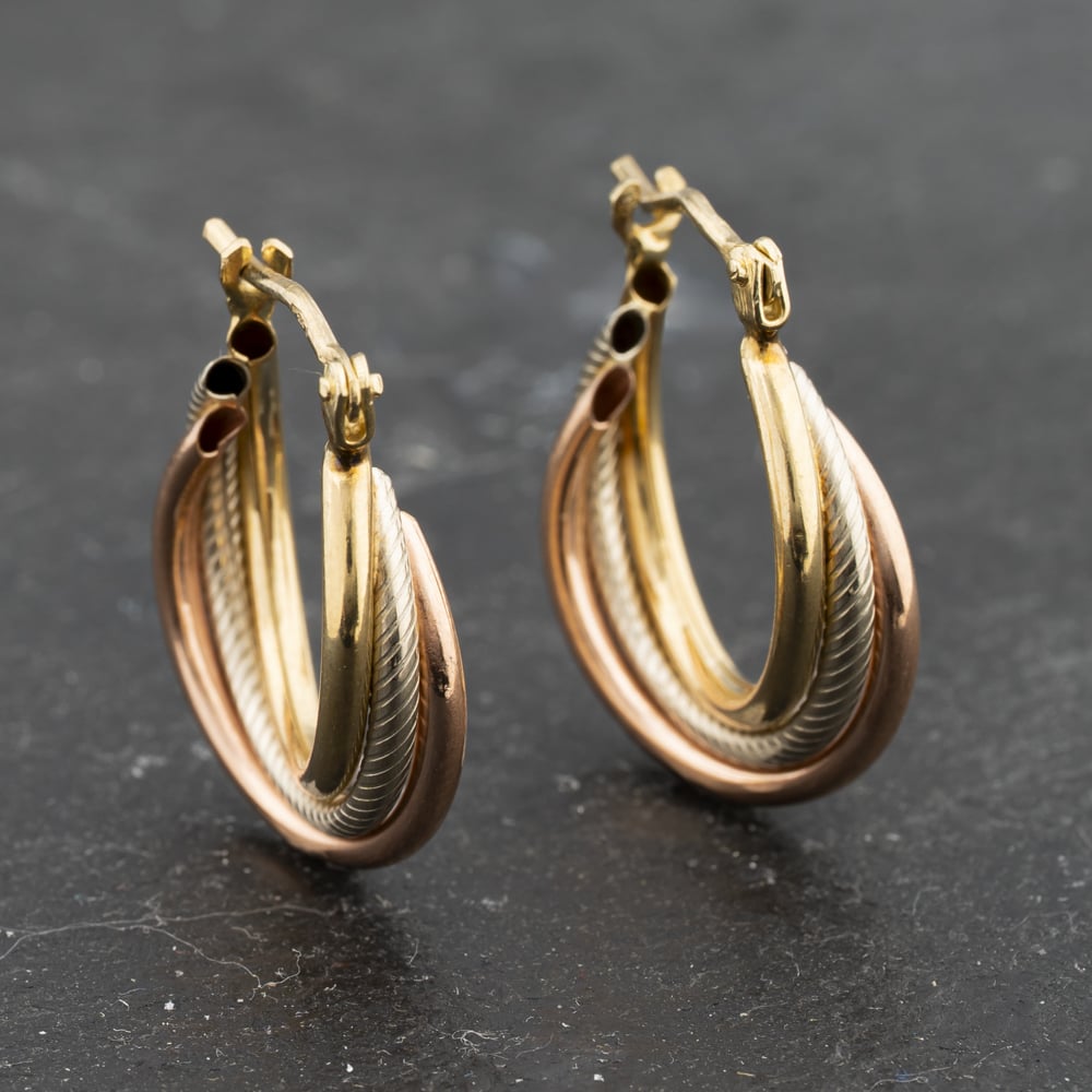 Click to view product details and reviews for Pre Owned Three Colour Gold 22mm Twist Crossover Creole Earrings 41173341.