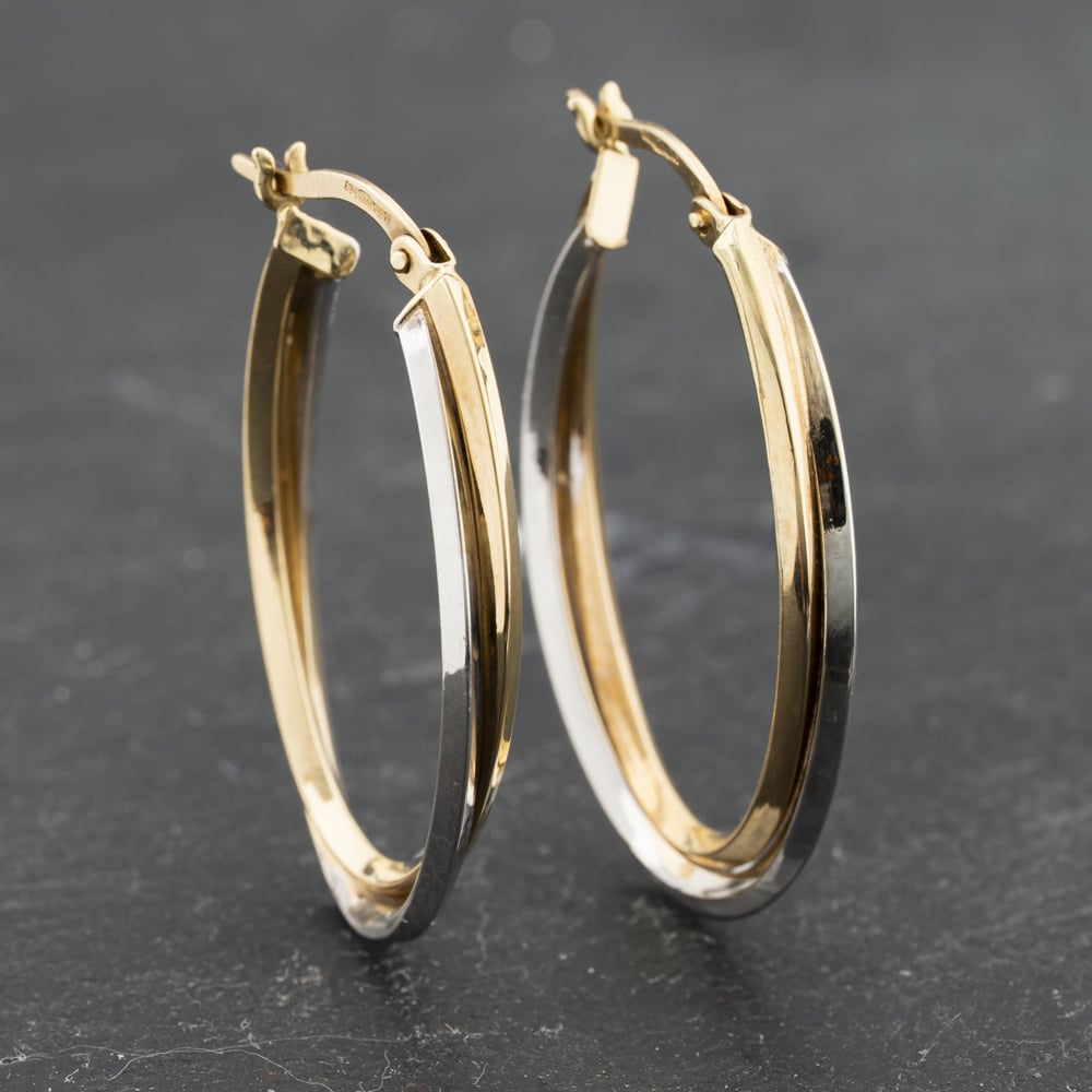 Click to view product details and reviews for Pre Owned 9ct Two Colour Gold 31mm Two Row Twist Creole Earrings 41173355.