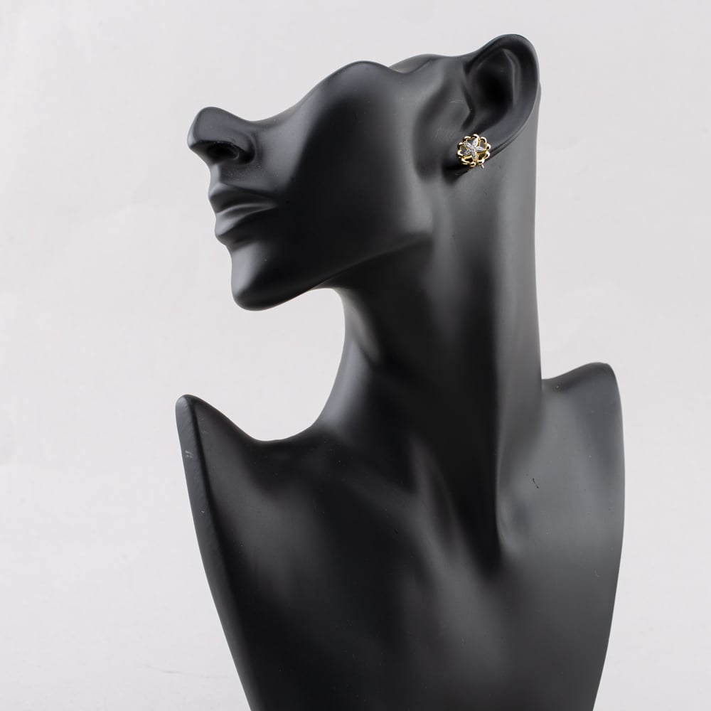 Pre-Owned 9ct Two Colour Gold 11.6mm Brilliant Cut Diamond Flower Stud Earrings 41173411