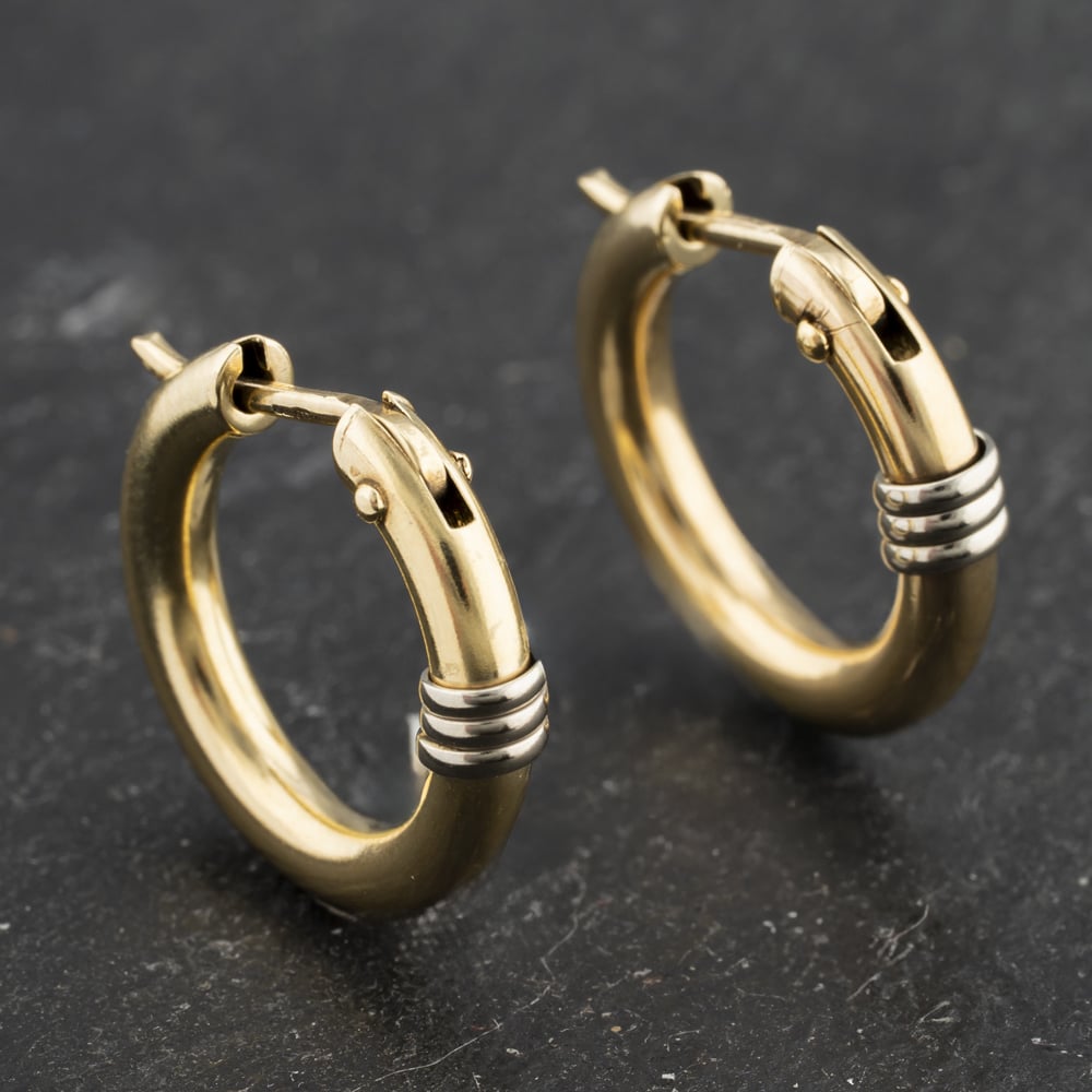 Click to view product details and reviews for Pre Owned 9ct Two Colour Gold 17mm Hoop Earrings 41173426.