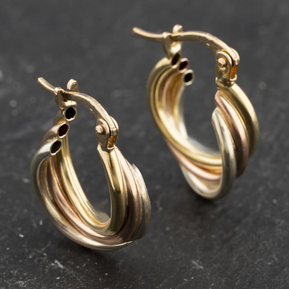 Click to view product details and reviews for Pre Owned Three Colour Gold 18mm Triple Crossover Creole Earrings 41173431.