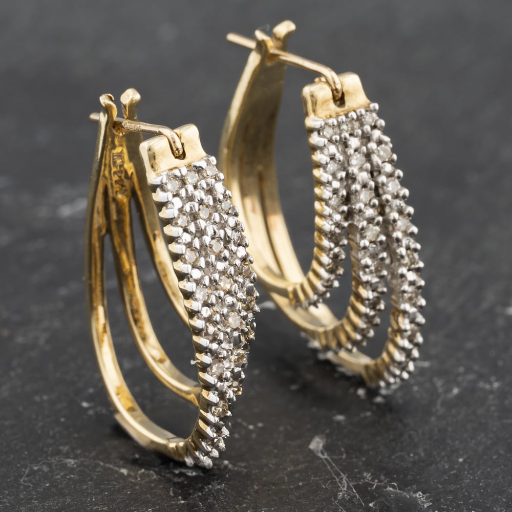 Click to view product details and reviews for Pre Owned 9ct Yellow Gold 24mm Diamond Triple Row Dropper Earrings 41173460.
