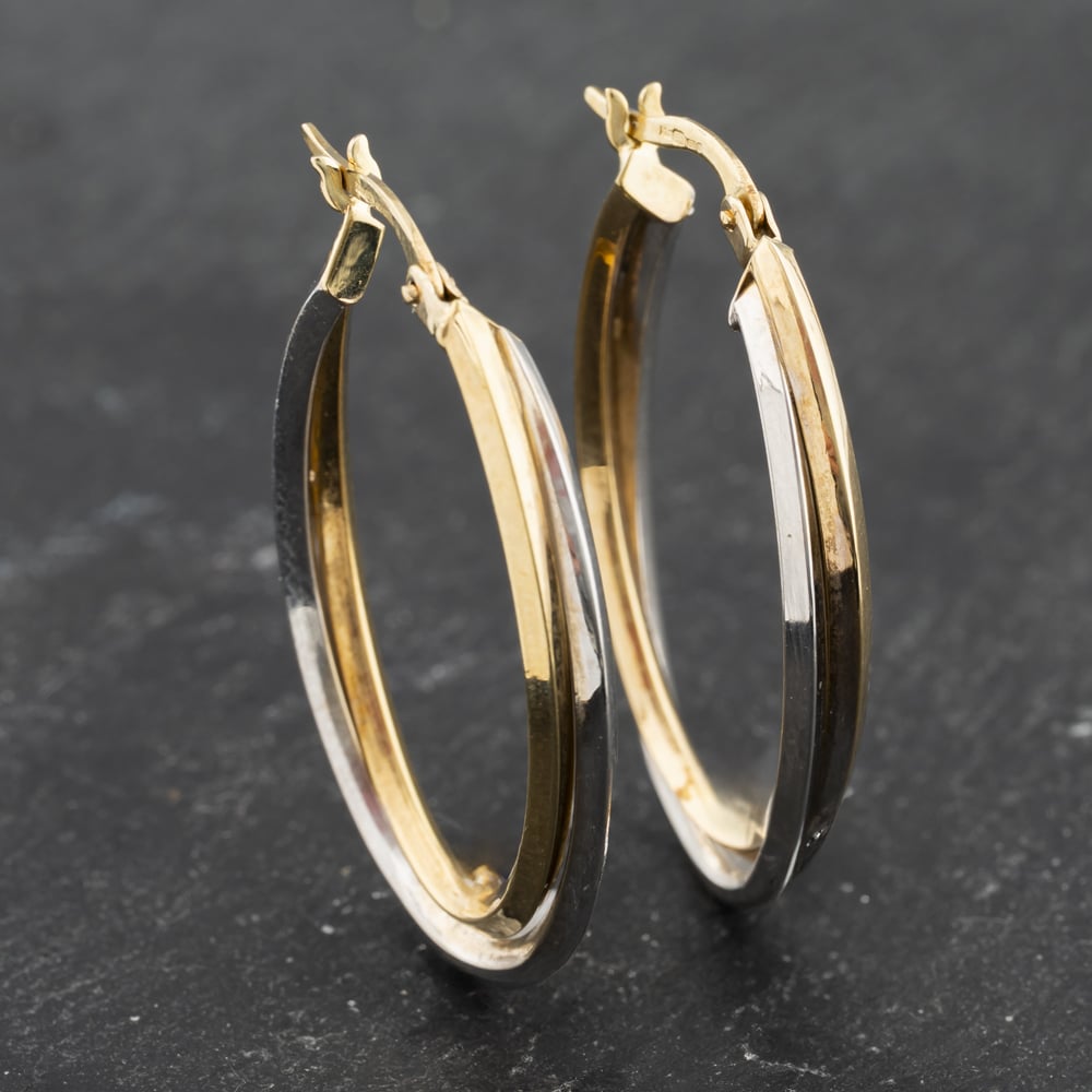 Click to view product details and reviews for Pre Owned 9ct Two Colour Gold 30mm Double Crossover Creole Earrings 41173490.
