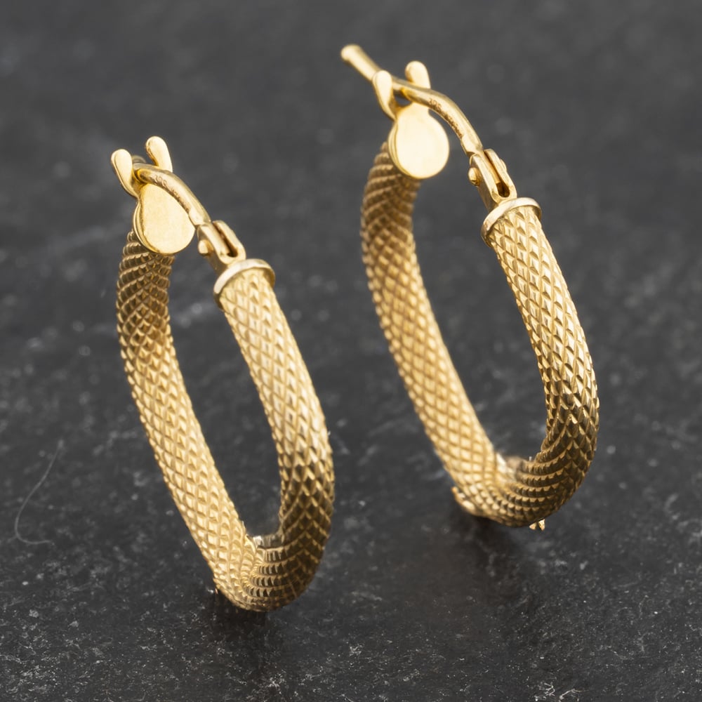 Click to view product details and reviews for Pre Owned Yellow Gold 17mm Mesh Pattern Hoop Earrings 41173524.