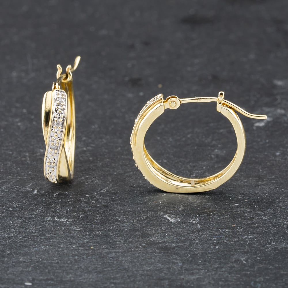 Pre-Owned 9ct Yellow Gold 15.8mm Diamond Hoop Earrings 41173560