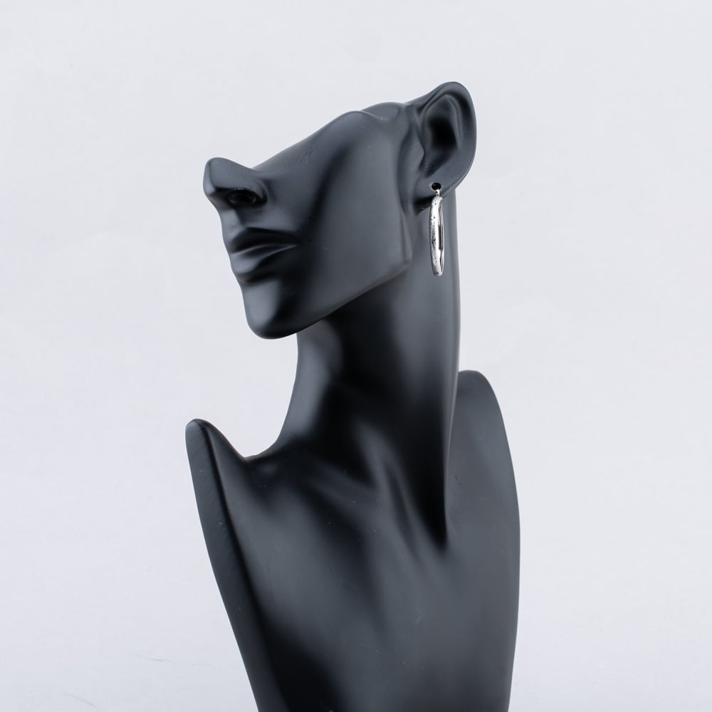 Pre-Owned 9ct White Gold 34mm Frosted Hoop Earrings 41173648