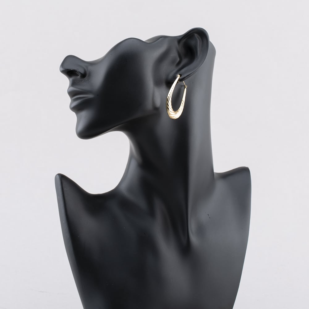 Pre-Owned 9ct Yellow Gold 37mm Patterned Creole Earrings 41173717