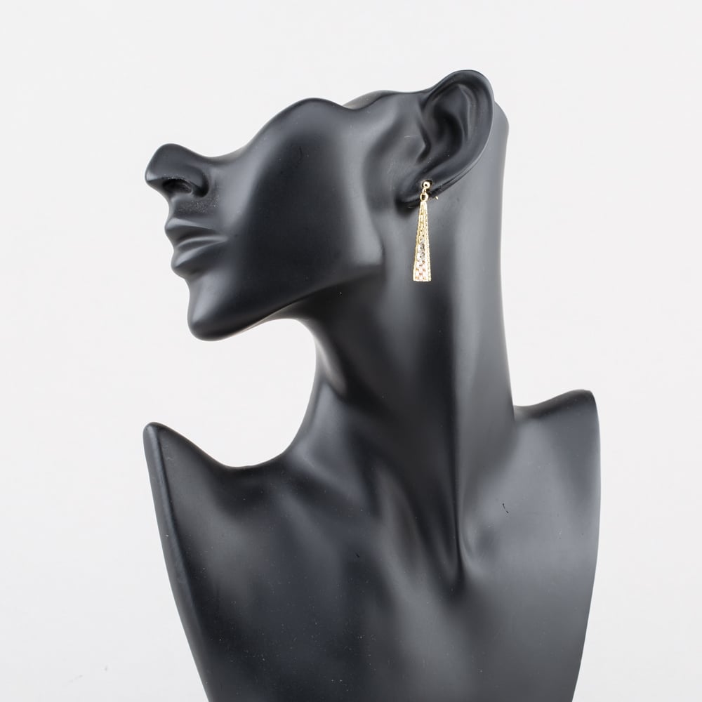 Pre-Owned 14ct Three Colour Gold Graduated 32mm Dropper Earrings 41173727