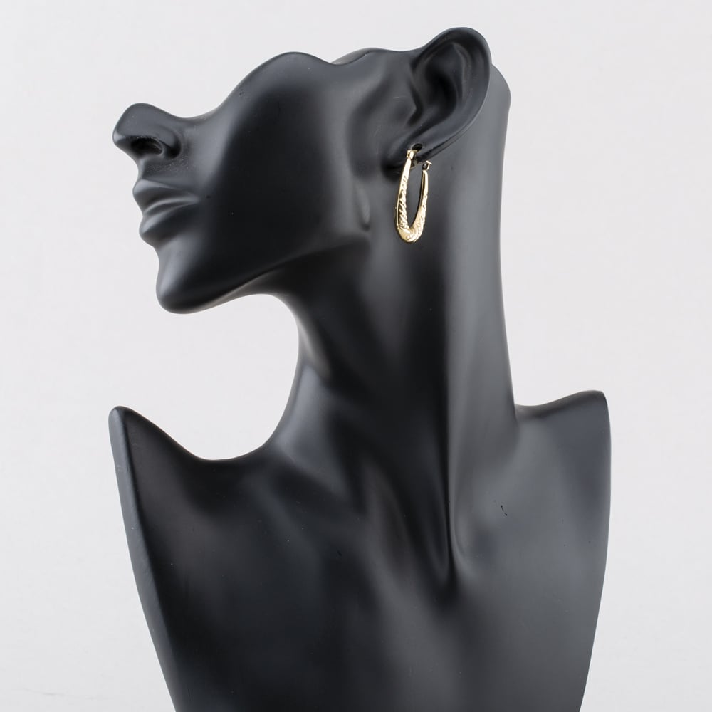 Pre-Owned 9ct Yellow Gold 30mm Patterned Creole Earrings 41173816