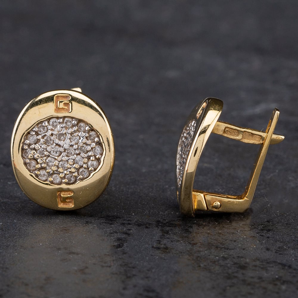 Product photograph of Pre-owned 14ct Yellow Gold Cubic Zirconia Pave Earrings 4117382 from The Jewel Hut