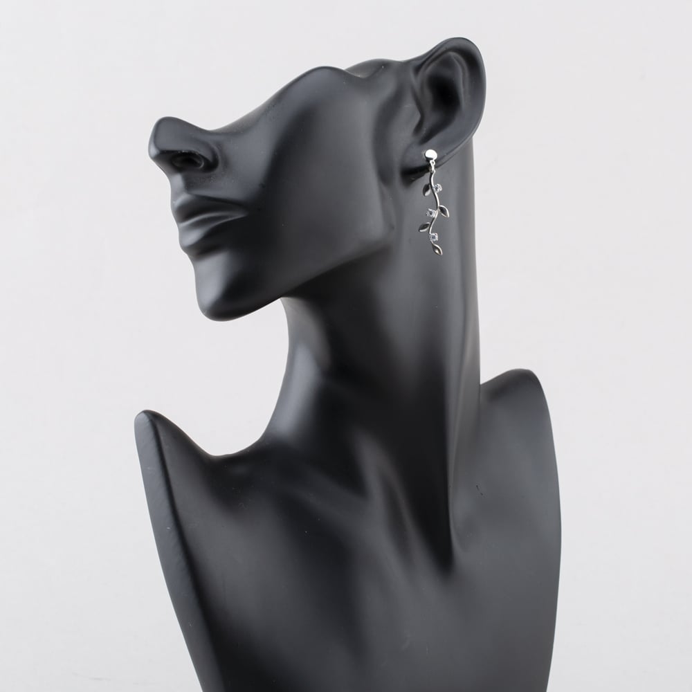 Pre-Owned 9ct White Gold 35mm Cubic Zirconia Leaf Dropper Earrings 41173900