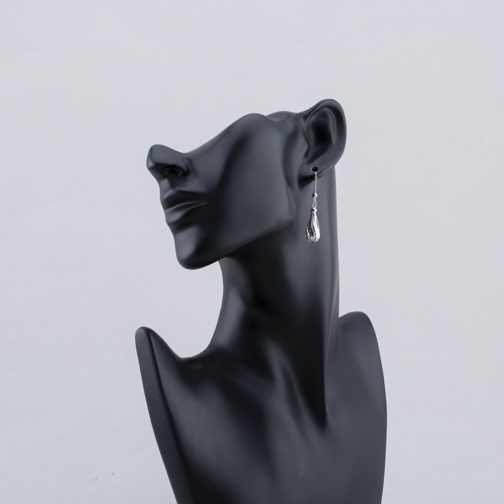 Pre-Owned White Gold 40mm Patterned Openwork Dropper Earrings 41174103