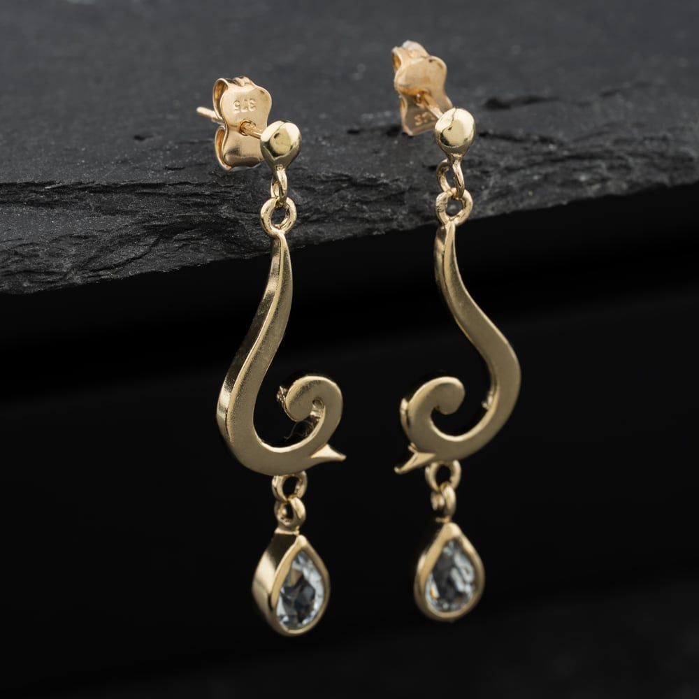 Pre-Owned Yellow Gold 38mm Blue Topaz Set Dropper Earrings 41174134