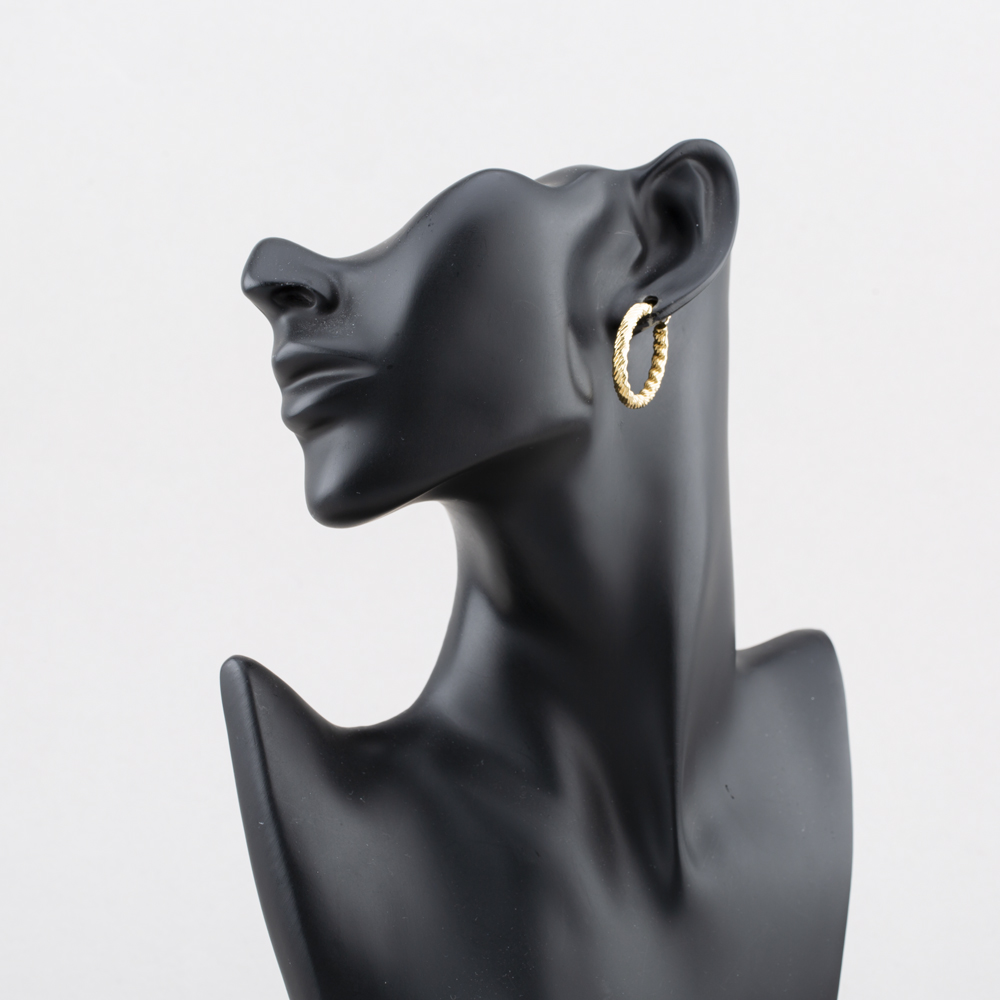 Pre-Owned 9ct Yellow Gold Patterned 27mm Hoop Earrings 41174359