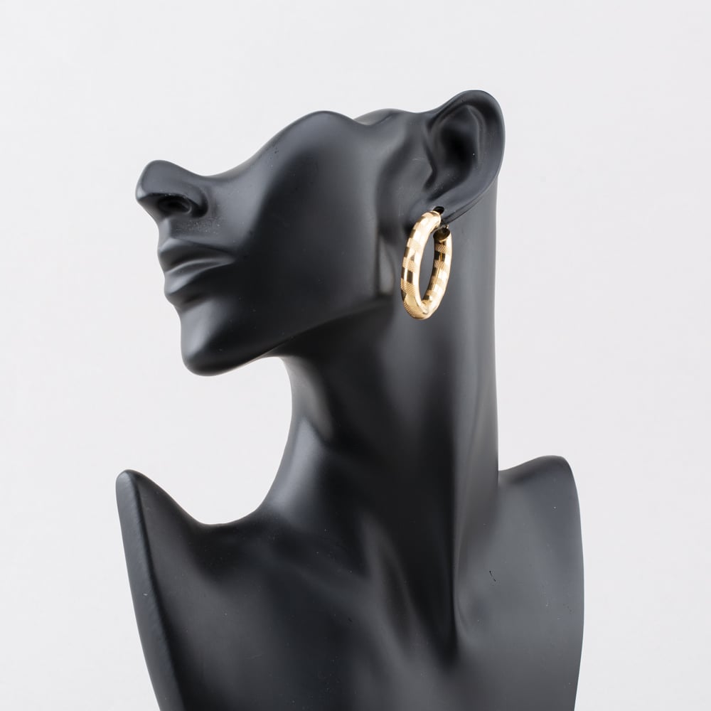 Pre-Owned 9ct Yellow Gold Patterned Oval 39mm Hoop Earrings 41174465