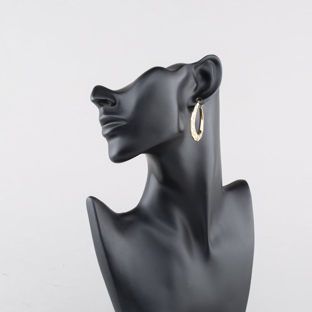 Pre-Owned 9ct Yellow Gold Patterned 39mm Creole Earrings 41174475