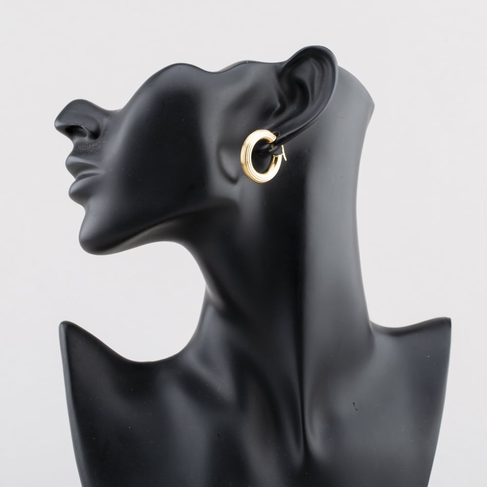 Pre-Owned 9ct Yellow Gold 25mm Chunky With Line Design Hoop Earrings 41174525