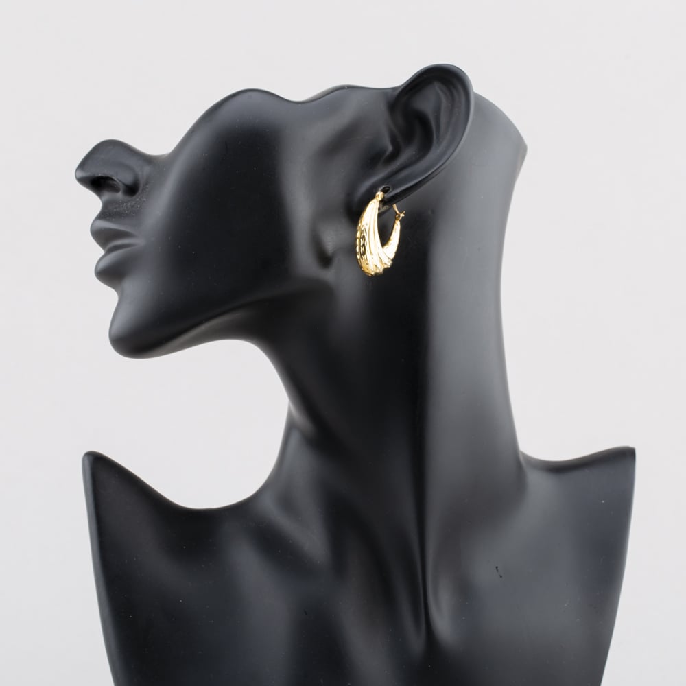 Pre-Owned 9ct Yellow Gold 28mm Large Oval Diamond Cut Creole Earrings 41174536