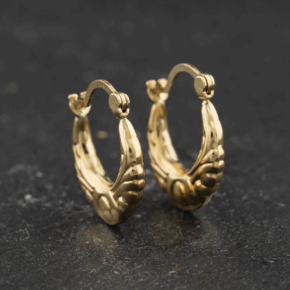 Pre-Owned Yellow Gold 14mm Small Patterned Creole Earrings 41174543