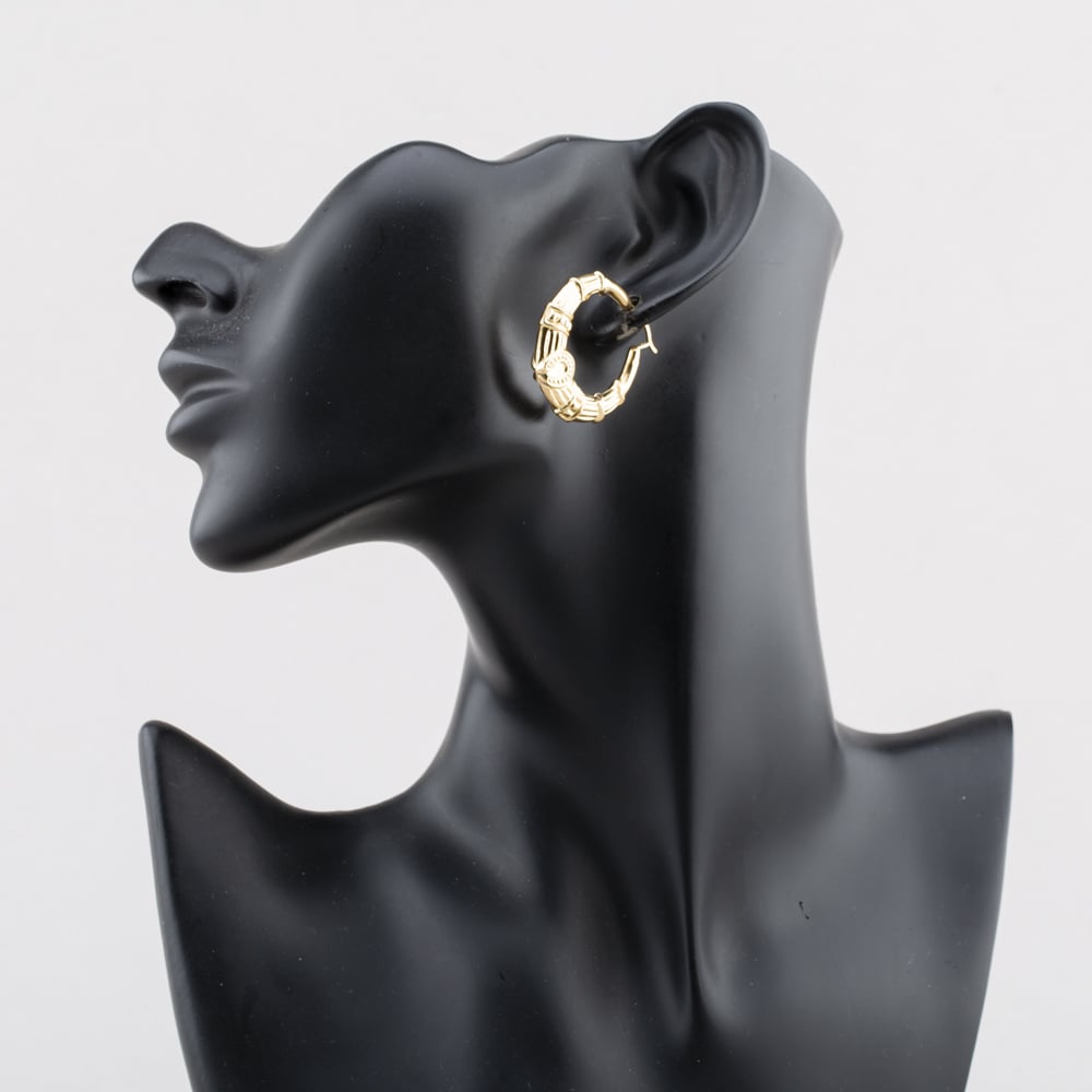 Pre-Owned 9ct Yellow Gold 32mm Large Horse Shoe Patterned Creole Earrings 41174544