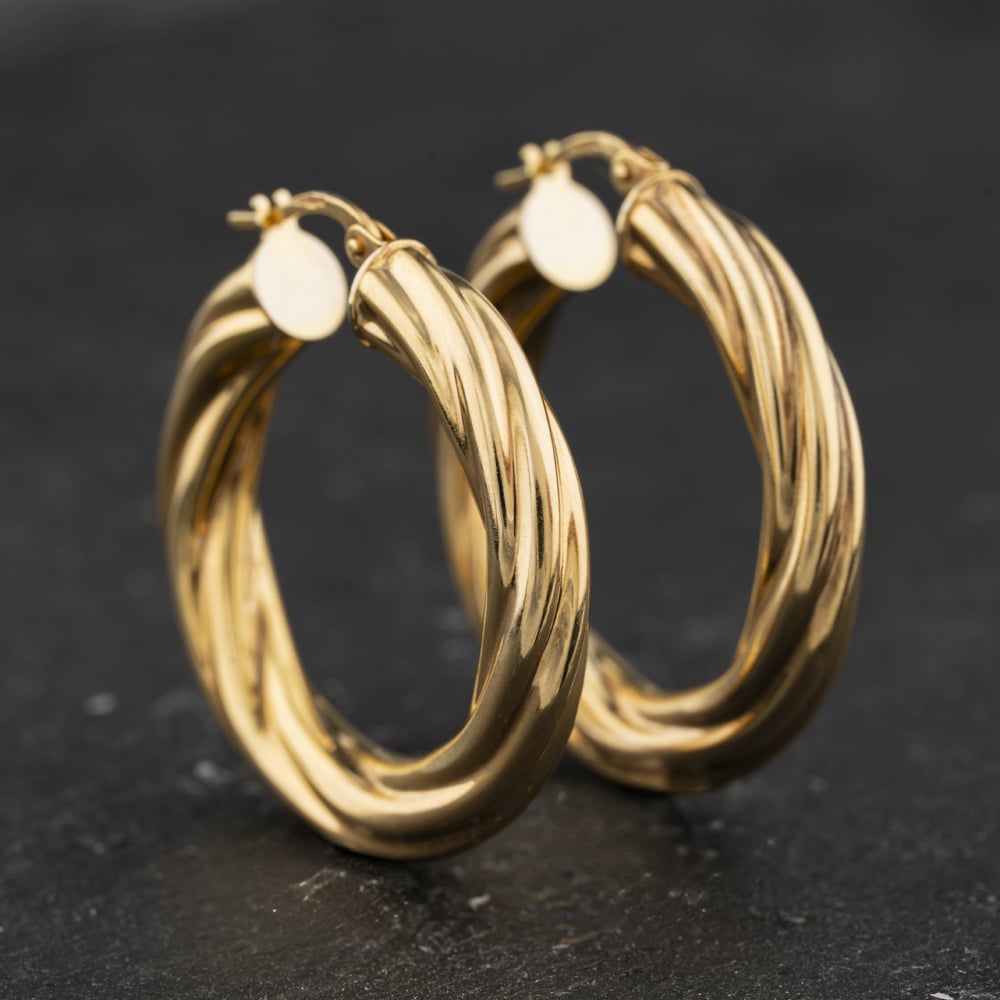 Pre-Owned 9ct Yellow Gold 29.5mm Large Twist Hoop Earrings 41174547