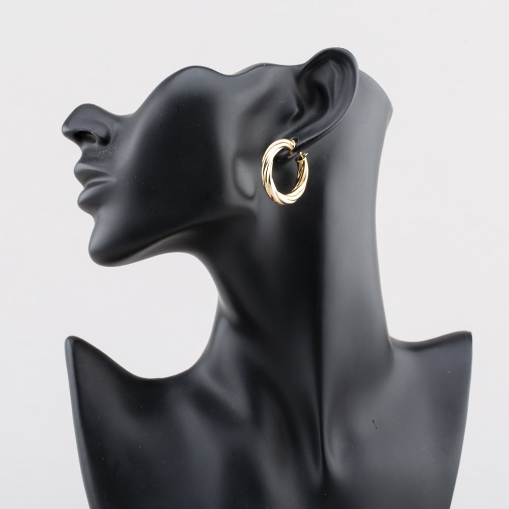 Pre-Owned 9ct Yellow Gold 29.5mm Large Twist Hoop Earrings 41174547