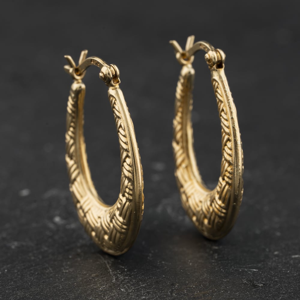 Pre-Owned Yellow Gold 24mm Patterned Creole Earrings 41174586