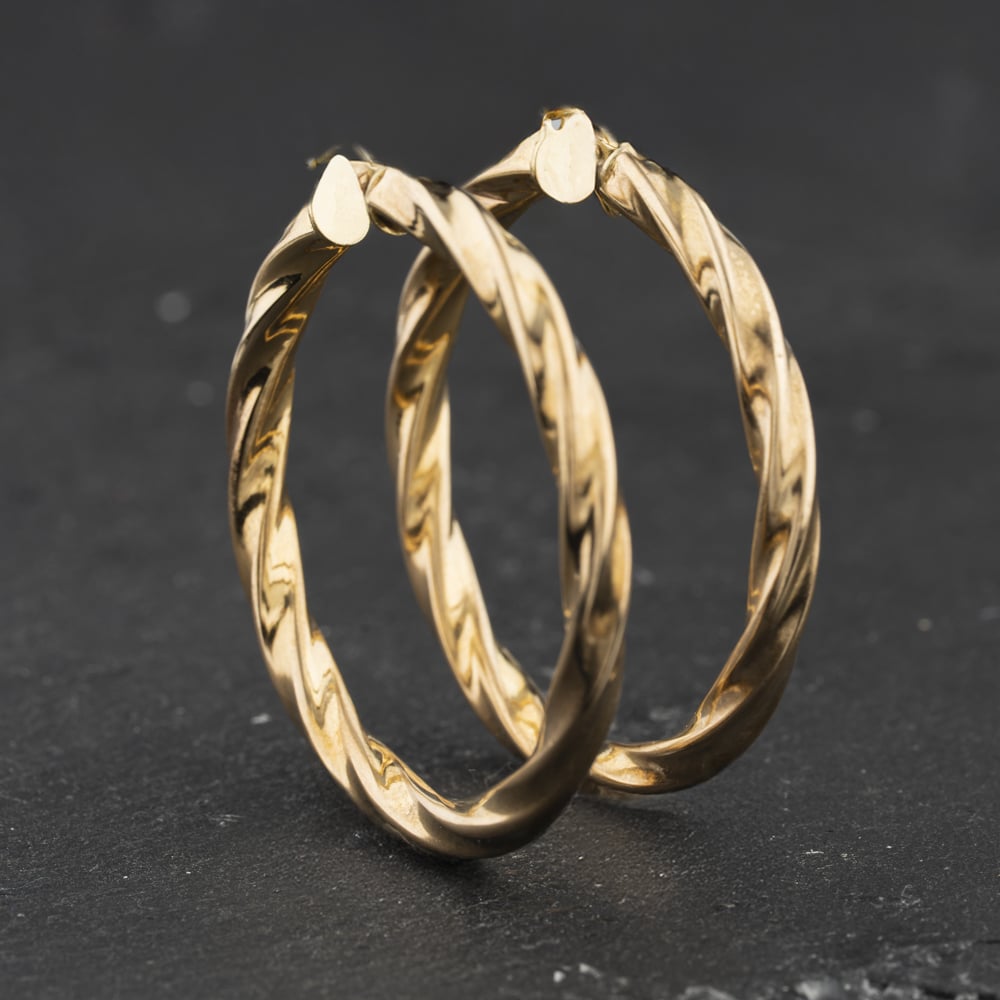 Pre-Owned 9ct Yellow Gold 42mm Twist Hoop Earrings 41174599