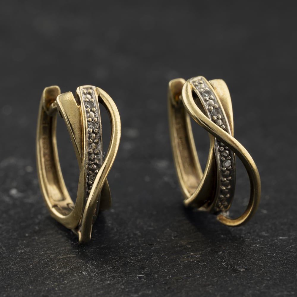 Pre-Owned 9ct Two Colour Gold 16mm 0.03ct Diamond Set Hoop Earrings 41174615