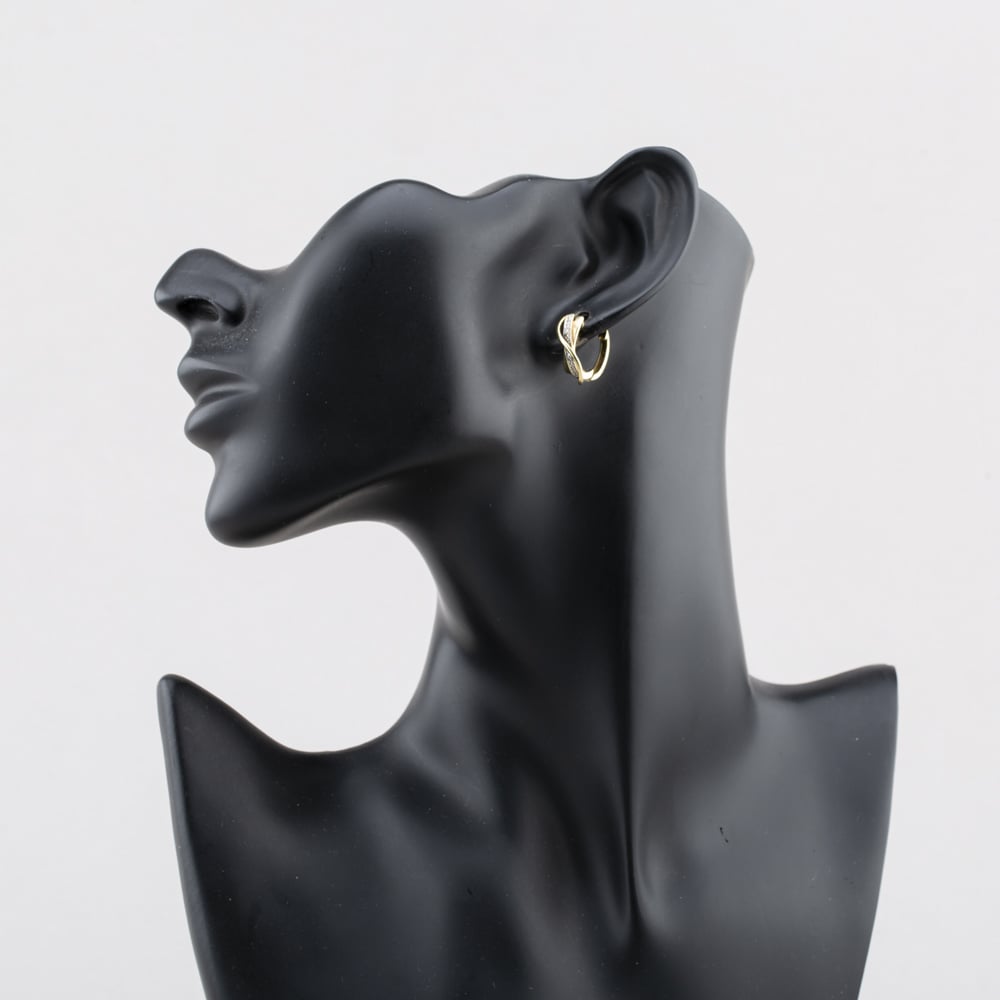 Pre-Owned 9ct Two Colour Gold 16mm 0.03ct Diamond Set Hoop Earrings 41174615