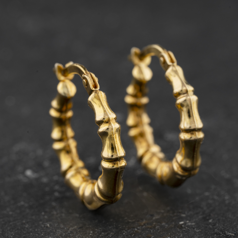 Pre-Owned Yellow Gold Bamboo Hoop Earrings 41174640