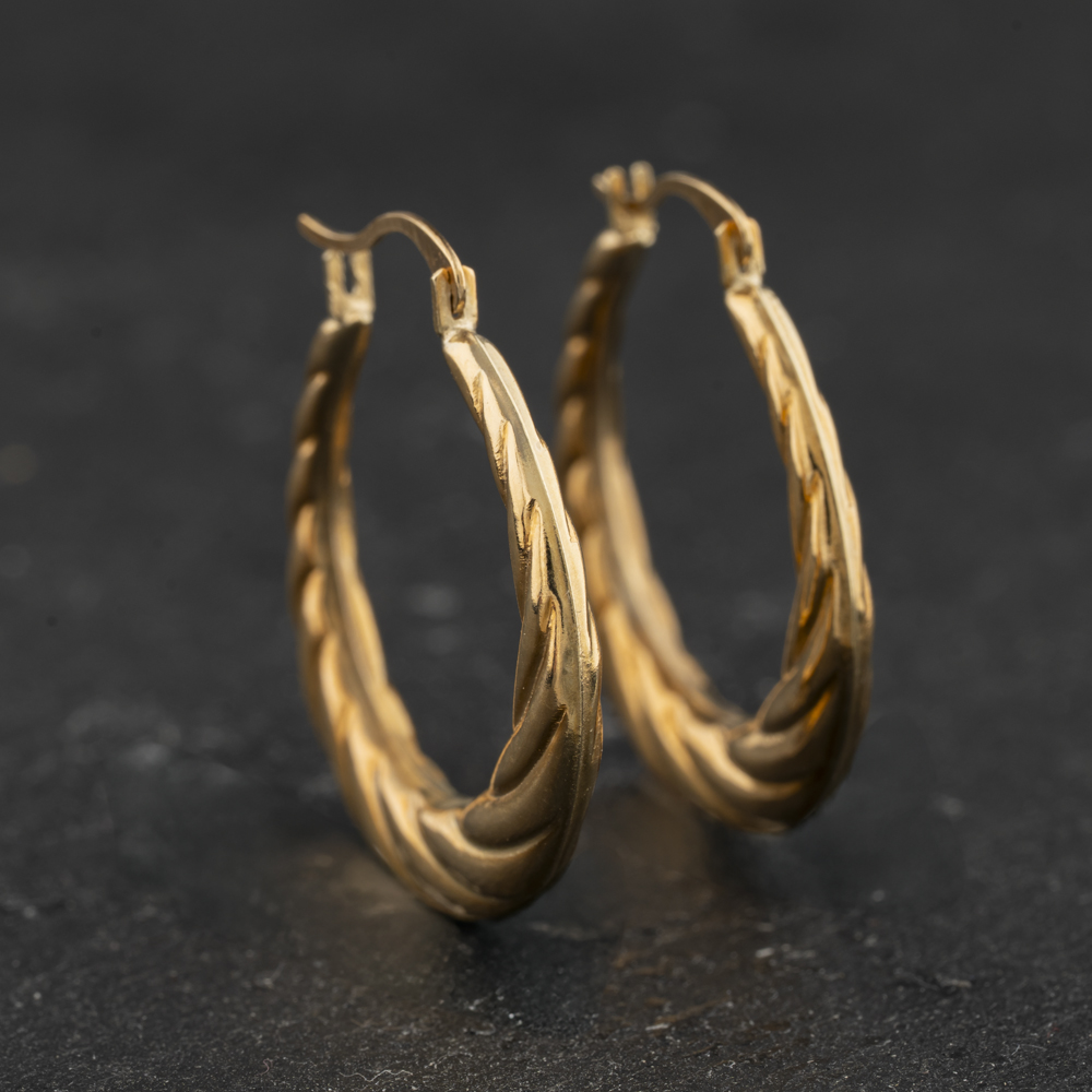 Pre-Owned Yellow Gold Patterned Creole Earrings 41174650