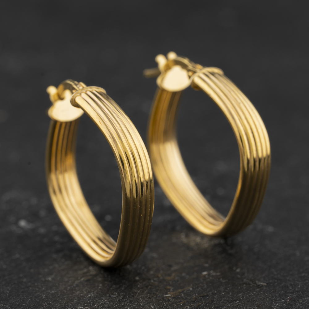 Pre-Owned Yellow Gold Striped Square Hoop Earrings 41174651