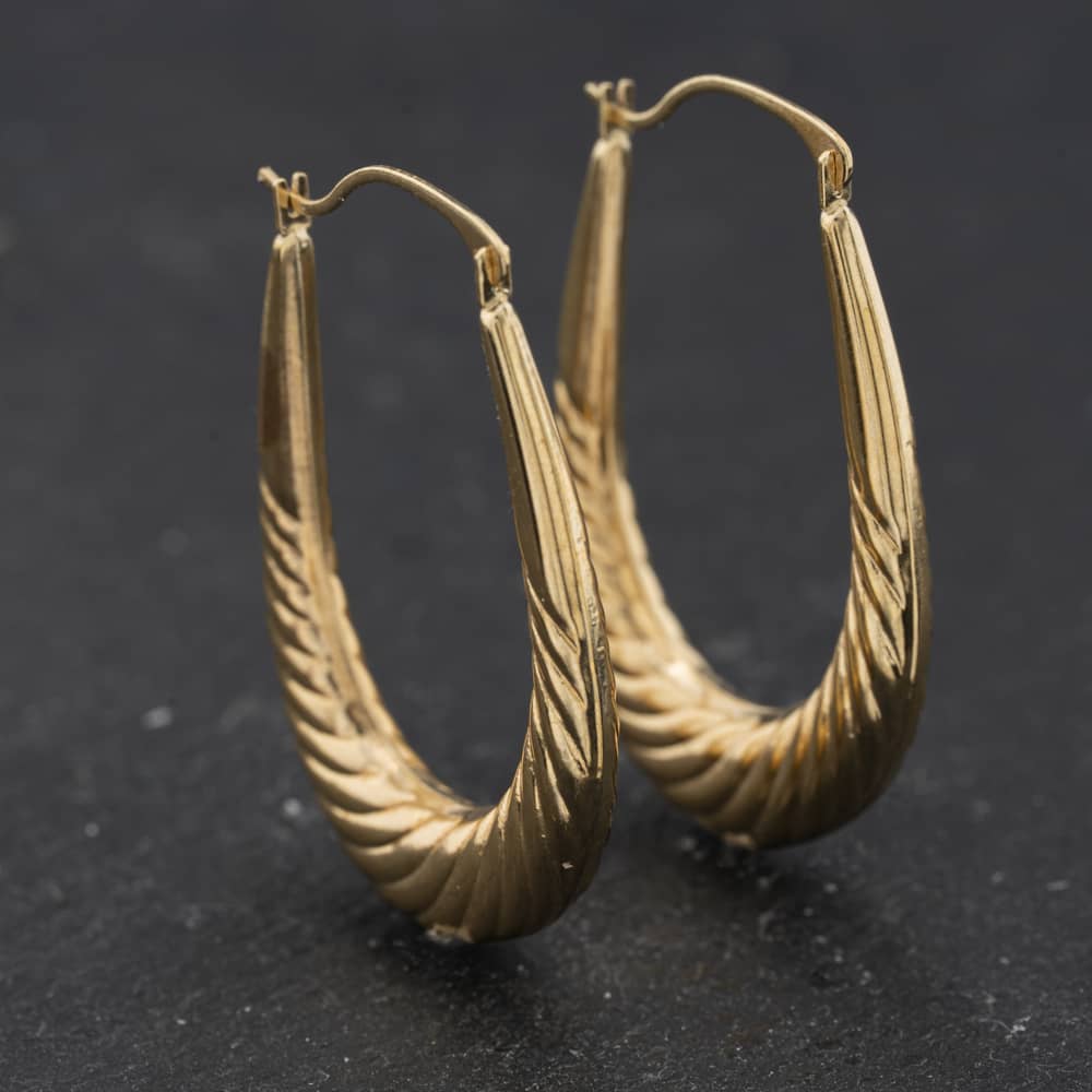 Pre-Owned Yellow Gold 31mm Patterned Creole Earrings 41174659