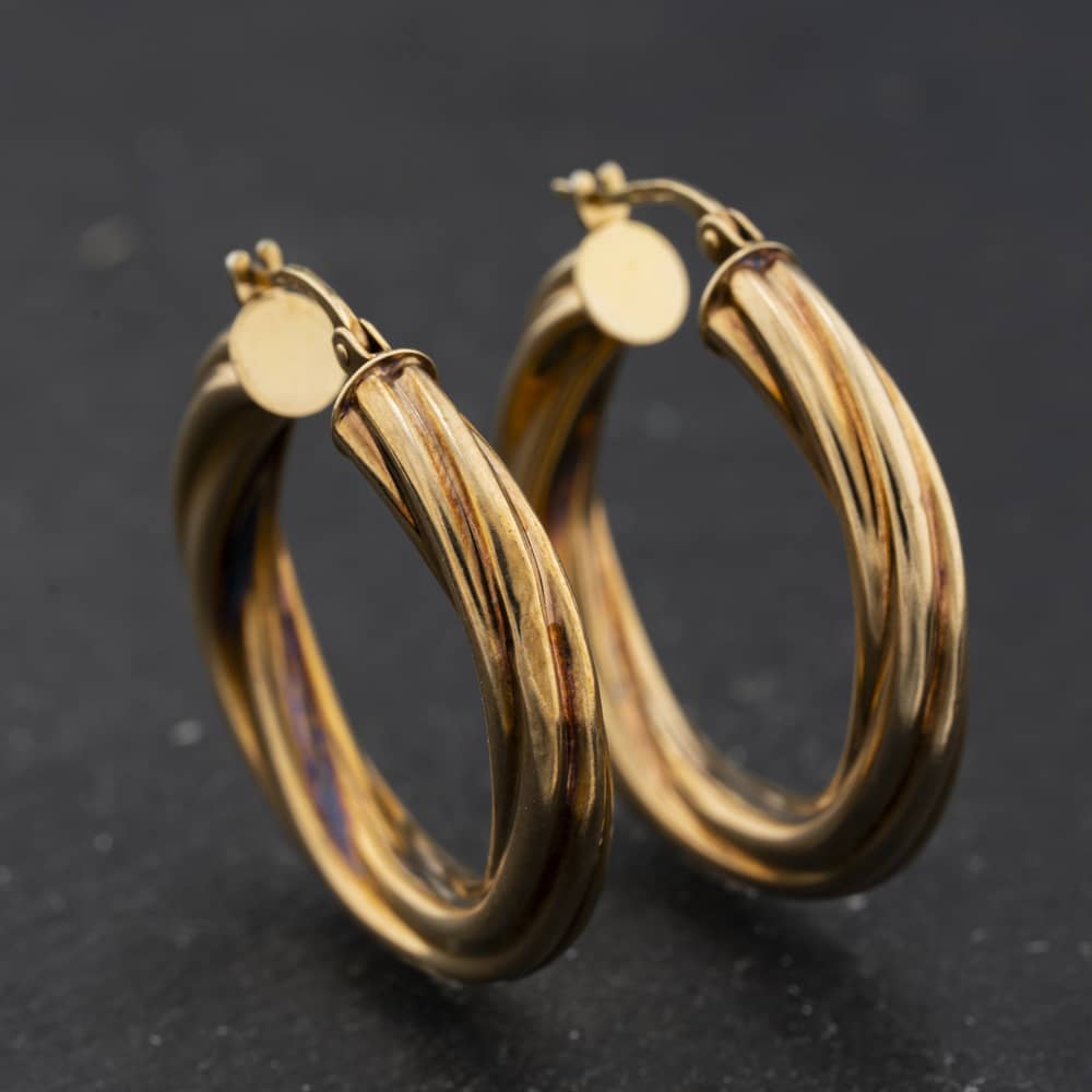 Pre-Owned 9ct Yellow Gold 30mm Twist Hoop Earrings 41174663
